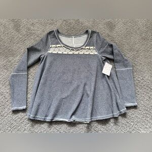 NWT Free People Lacey Love Pullover Top Indigo Combo - Size XS